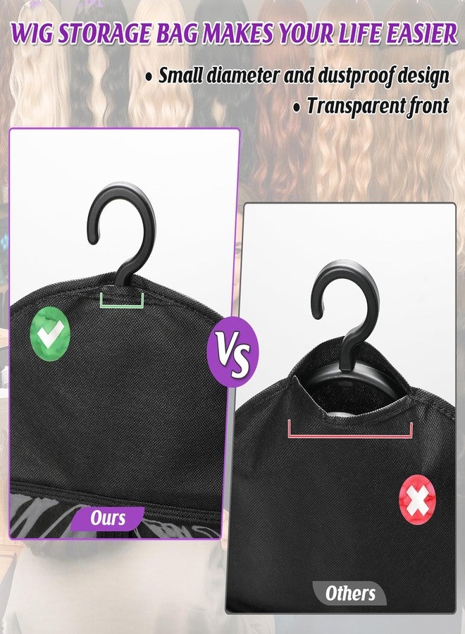 KOLLIEE 6 Pcs Wig Bags Storage with Wig Hanger Dust-proof for Multiple Wigs Hanging Storage Bags Organizer Foldable Easy Carry Suitable for Home Travel Hair Salon Black - Image 5